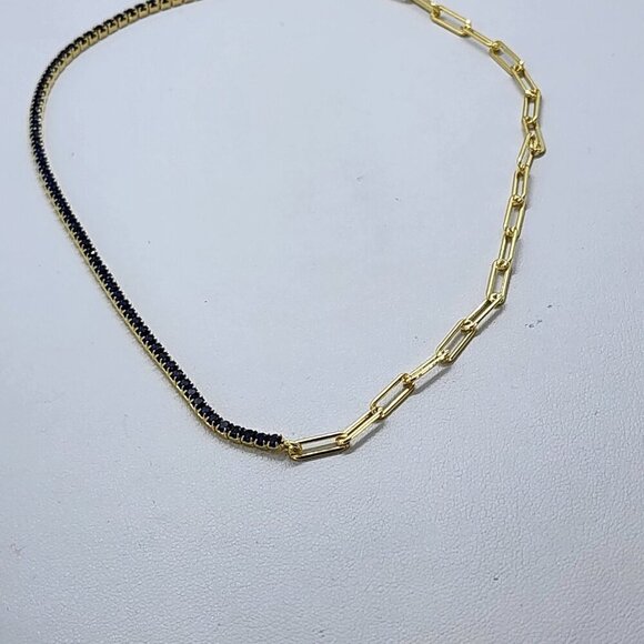 Brand New Sterling Silver 925 Blue Tennis Paper Clip Style Necklace - Picture 2 of 4